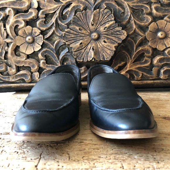 EVERLANE The Modern Loafer Flats Black Matte Leather RARE White Heel Stripe Sz 7 - Picture 7 of 16